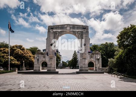 Christchurch, Neuseeland - Dezember 25. 2022: The Bridge of Remembrance, eine Gedenkstätte für die, die in den Weltkriegen 1 und 2 starben, die unv waren Stockfoto