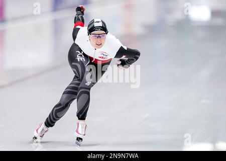 TOMASZOW MAZOWIECKI, POLEN – FEBRUAR 12: IGA Wojtasik aus Polen tritt bei der ISU Speed Skating World Cup 5 am 12. Februar 2023 in Tomaszow Mazowiecki, Polen an der Frauen-B-Gruppe 1000m Teil (Foto: Andre Weening/Orange Pictures) Stockfoto