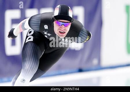 TOMASZOW MAZOWIECKI, POLEN – FEBRUAR 12: Niklas Kurzmann aus Deutschland tritt bei der ISU Speed Skating World Cup 5 am 12. Februar 2023 in Tomaszow Mazowiecki, Polen, an der B Group 1000m der Männer Teil (Foto: Andre Weening/Orange Pictures) Stockfoto