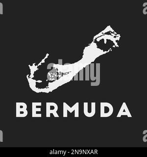 Bermuda-Symbol. Inselkarte auf dunklem Hintergrund. Stilvolle Bermuda-Karte mit Inselname. Vektordarstellung. Stock Vektor