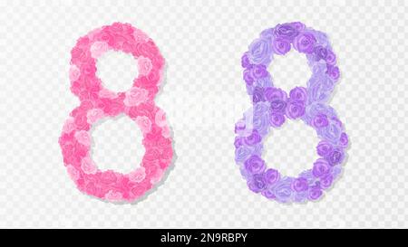 Grüß die vereinzelte Nummer acht mit Rosen. Frauentag. Stock Vektor