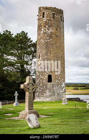 O'Rourke's Tower, Clonmacnoise, County Longford, Irland Stockfoto