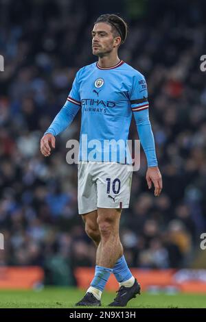 Manchester, Großbritannien. 12. Februar 2023. Jack Grealish #10 von Manchester City während des Premier League-Spiels Manchester City gegen Aston Villa im Etihad Stadium, Manchester, Großbritannien, 12. Februar 2023 (Foto von Mark Cosgrove/News Images) in Manchester, Großbritannien, am 2./12. Februar 2023. (Foto: Mark Cosgrove/News Images/Sipa USA) Guthaben: SIPA USA/Alamy Live News Stockfoto