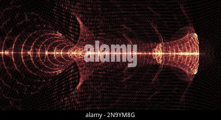 Korngeräuschpartikel. Sand in Form von Wellen. Chladni Sound-Figuren. Vibrations- und Resonanzmuster. Technologischer Hintergrund. Staubüberzug strukturiert Stockfoto