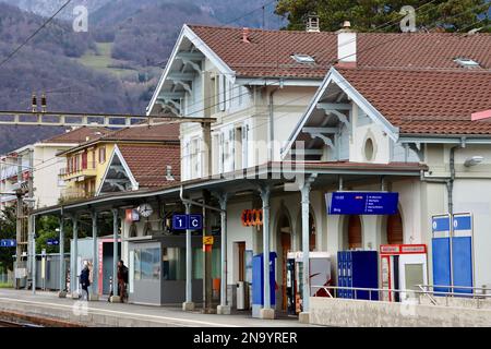 Aigle-Bahnhofsgebäude, Januar 2023 Stockfoto