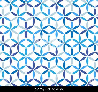 Abstrakter blauer weißer Kreis, geometrischer Texturhintergrund, japanisches Blattmuster, traditionelles Konzept Stockfoto