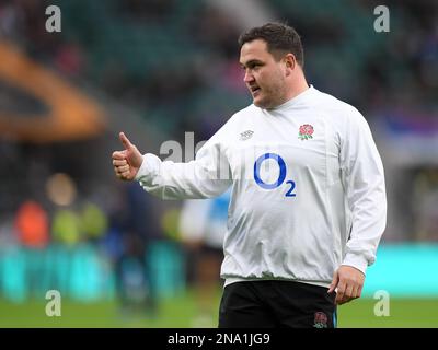 2023 Guinness Six Nations, Twickenham Stadium, England, Vereinigtes Königreich. 12. Februar 2023. Jamie George aus England wärmt sich vor dem Guinness Six Nations-Spiel 2023 zwischen England und Italien auf: Ashley Western/Alamy Live News Stockfoto