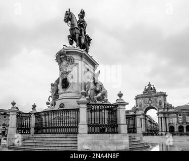 Denkmal auf Lissabons Hauptplatz, Handelsplatz; Lissabon, Region Lissabon, Portugal Stockfoto