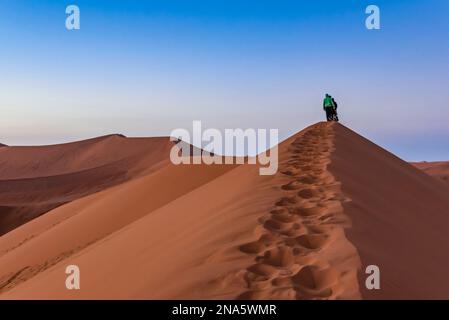 Touristen klettern Dune 45, Sossusvlei, Namib Wüste; Namibia Stockfoto