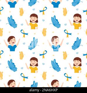 World Down Syndrome Day Seamless Pattern Design in Template handgezeichnete Cartoon Flat Illustration Stock Vektor