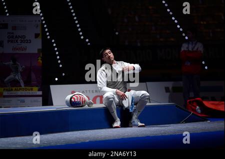 Turin, Italien. 12. Februar 2023. Italien, Turin 12. Februar 2023 Pala Alpitour FOIL GRAND PRIX 2023 Women and Men INALPI TROPHY IN TURIN Final man: Meinhardt Gerek (USA) (Foto: Tonello Abozzi/Pacific Press) Credit: Pacific Press Media Production Corp./Alamy Live News Stockfoto