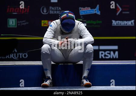 Turin, Italien, Italien. 12. Februar 2023. Italien, Turin 12. Februar 2023 Pala Alpitour.FOIL GRAND PRIX 2023 Frauen und Männer .INALPI TROPHÄE IN TURIN.Final man: . Macchi Filippo (ITA) (Kreditbild: © Tonello Abozzi/Pacific Press via ZUMA Press Wire) NUR ZUR REDAKTIONELLEN VERWENDUNG! Nicht für den kommerziellen GEBRAUCH! Kredit: ZUMA Press, Inc./Alamy Live News Stockfoto