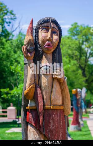 Holzengelskulptur in Santa Fe, New Mexico; Santa Fe, New Mexico, Vereinigte Staaten von Amerika Stockfoto