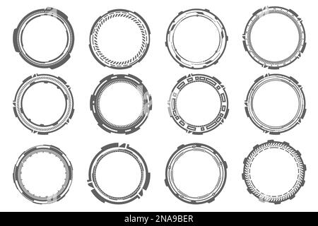 Futuristische HUD-Elemente. Abstraktes optisches Ziel. Kreis geometrische Formen für virtuelle Schnittstelle und Spiele. Kamerasucher für Scharfschützenwaffe. Vektor Stock Vektor