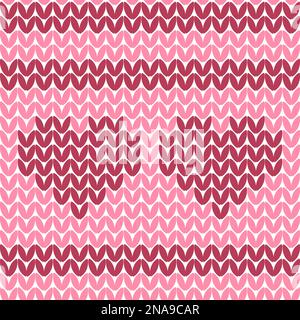 Gestricktes Herz- und Streifenmuster. Rosa und Rot. Nahtloses Muster. Valentinstag. Stock Vektor