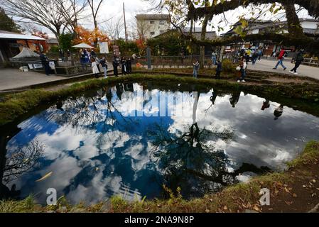 Wakuike-Teich an den Oshino-Hakkai-Quellen in der japanischen Präfektur Yamanashi. Stockfoto