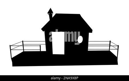 Schwimmendes Haus. Silhouettendesign. Wohnung mit kleinem Innenhof am Wasser. Isoliert auf weißem Hintergrund. Illustrationsvektor. Stock Vektor