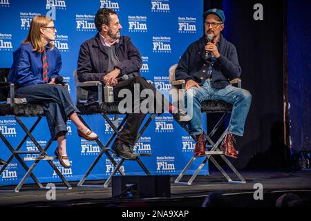 Santa Barbara, USA. 11. Februar 2023. (l-r) Sarah Polley, Tony Kushner und Todd Field. The 2023 Santa Barbara International Film Festival Writers Panel at the Arlington Theater in Santa Barbara, Kalifornien, 11. März 2022. (Foto: Rod Rolle/Sipa USA) Guthaben: SIPA USA/Alamy Live News Stockfoto