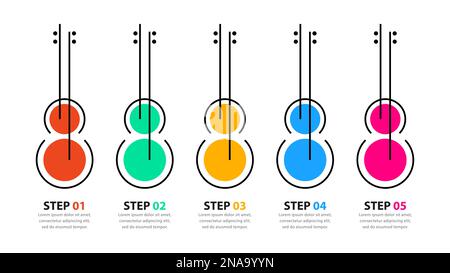 Vorlage für Infografik mit 5 abstrakten Gitarren. Kann für Workflow-Layout, Diagramm, Banner, webdesign verwendet werden. Vektordarstellung Stock Vektor