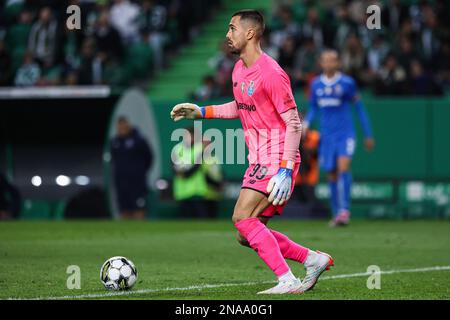 Lissabon, Portugal. 12. Februar 2023. Diogo Costa vom FC Porto während des Spiels Liga Bwin zwischen Sporting CP und FC Porto im Estadio Jose Alvalade in Aktion gesehen. (Endstand: Sporting CP 1:2 FC Porto) (Foto: David Martins/SOPA Images/Sipa USA) Guthaben: SIPA USA/Alamy Live News Stockfoto