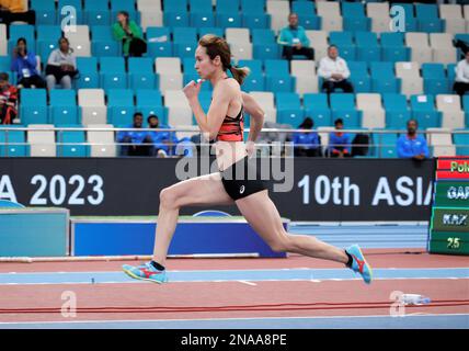 Astana, Kasachstan. 12. Februar 2023. Hata Sumire of Japan tritt beim Weitsprung-Finale der Frauen bei den 10. Asian Indoor Athletics Championships in Astana, Kasachstan, am 12. Februar 2023 an. Kredit: Kalizhan Ospanov/Xinhua/Alamy Live News Stockfoto