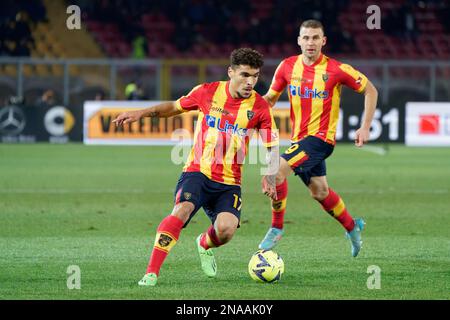 Lecce, Italien. 11. Februar 2023. Valentin Gendrey (US Lecce) während des Spiels US Lecce vs AS Roma, italienische Fußballserie A in Lecce, Italien, Februar 11 2023 Kredit: Independent Photo Agency/Alamy Live News Stockfoto