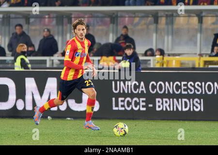 Lecce, Italien. 11. Februar 2023. Antonino Gallo (US Lecce) während des Spiels US Lecce vs AS Roma, italienische Fußballserie A in Lecce, Italien, Februar 11 2023 Kredit: Independent Photo Agency/Alamy Live News Stockfoto