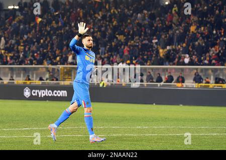 Lecce, Italien. 11. Februar 2023. Wladimiro Falcone (US Lecce) während des Spiels US Lecce vs AS Roma, italienische Fußballserie A in Lecce, Italien, Februar 11 2023 Kredit: Independent Photo Agency/Alamy Live News Stockfoto