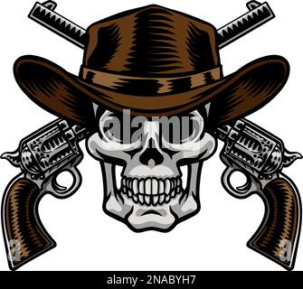 Cowboy Hut Pistolen Schädel Piraten Kreuz Knochen Stock Vektor