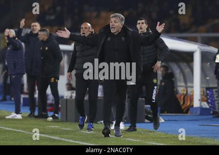 Lecce, Italien. 11. Februar 2023. Marco Baroni (Lecce) beim Spiel US Lecce vs AS Roma, italienische Fußballserie A in Lecce, Italien, Februar 11 2023 Kredit: Independent Photo Agency/Alamy Live News Stockfoto