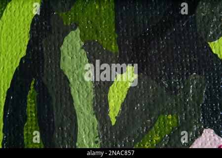 Nahaufnahme von Malstrichen auf Leinwand. Makrofoto eines Bildteils. Stockfoto
