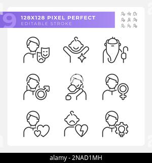 Persönliche Eigenschaften Pixelperfekte lineare Symbole Stock Vektor