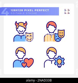 Persönliche Eigenschaften Pixel Perfect RGB-Farbsymbole eingestellt Stock Vektor