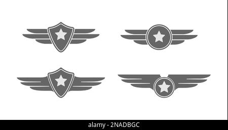 Patch. Militärabzeichen mit Flügeln und einem Stern. Logo-, Logo- oder Aufklebervorlage für Webdesign und kreative Ideen. Flaches Design Stock Vektor