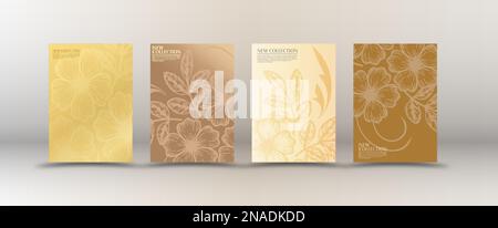 Eine neue Kollektion moderner Designs mit goldenen Konturen für Cover, Banner, Poster und kreatives Design. Vektor-Layoutvorlage für Elite A Stock Vektor