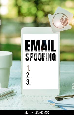 Signatur Anzeigen E-Mail-Spoofing, Unternehmensübersicht Sichern Sie den Zugriff und den Inhalt eines E-Mail-Kontos oder -Dienstes Stockfoto