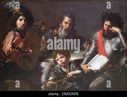 The Four Ages of man vom französischen Maler Valentin de Boulogne in der National Gallery, London, Großbritannien Stockfoto