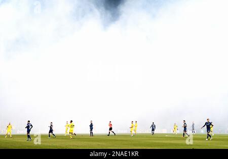 DFB Pokal, Vonovia Ruhrstadion Bochum: VfL Bochum vs. Bor. Dortmund; nebiges Ruhrstadion nach pyrotechnischer Anwendung Stockfoto