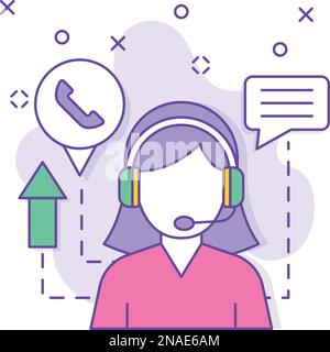 Vektordesign des Hotline-Betreibers, Geschäftsunternehmen Gemeinsame Partnerschaften Vertriebs- und Marketingmanagement Outbound Call Center Agent Konzept, Stock Vektor