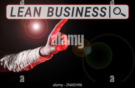Schild mit der Aufschrift Lean Business. Geschäftsüberblick Verbesserung der Abfallminimierung ohne Einbußen bei der Produktivität Stockfoto