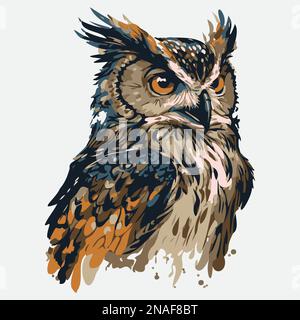 Farbenfrohes weises Eulenporträt, Wap, Pop Art Stil. Stock Vektor