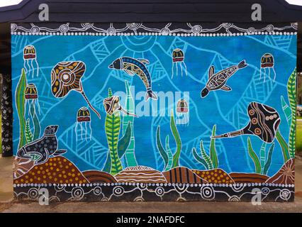 Indigene Wandmalerei In Mogo Stockfoto