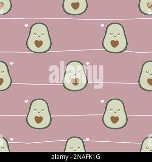 Nahtloses Muster mit niedlichen Avocados und Herzen. Druck für Kleidung, Textilien. Skandinavischer Cartoon-Doodle-Style. Begrenzte Palette an Pastellfarben zum Drucken Stock Vektor