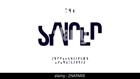 Minimalistisches, sauberes Alphabet, Buchstaben mit fehlenden Stücken, futuristische, elegante Schriftart für ungewöhnlich reines Logo, kreativ-stylische Überschrift, zeitgenössisch schlank Stock Vektor