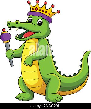 Mardi Gras Crown King Crocodile Cartoon Clipart Stock Vektor