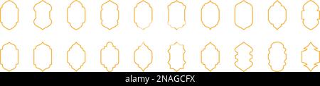 Golden arabic Fensterset. Traditionelles islamisches Design. Architektur. Sammlung islamischer Fenster und Bögen im orientalischen Stil. Stock Vektor