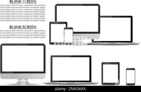 Satz leerer Bildschirme. Computermonitor, Laptop, Tablet, Smartphone Stock Vektor