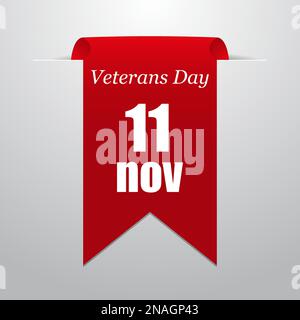 Veterans Day 11. November. Rotes Etikett auf grauem Hintergrund Stock Vektor