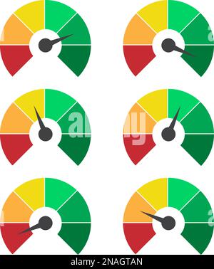 Satz von Messsymbolen. Tachometer oder Leistungsmesser signieren Infografieelemente Stock Vektor