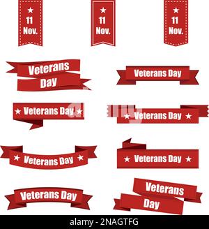 Großes rotes Band mit Veterans Day of USA. Vektordarstellung Stock Vektor